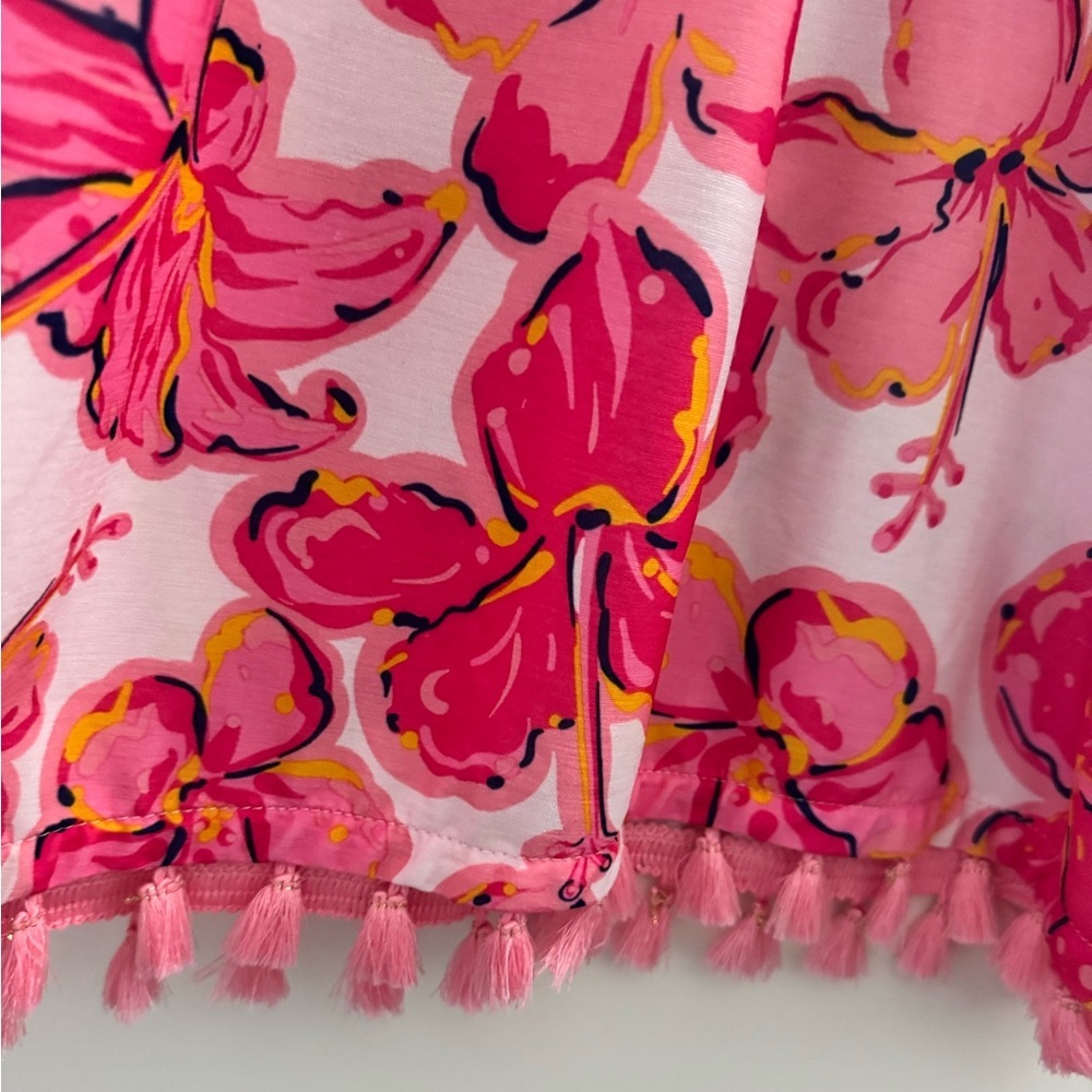 Simply Southern Pink off the shoulder Dress with Vibrant Hibiscus Floral Pattern - Picture 5 of 10